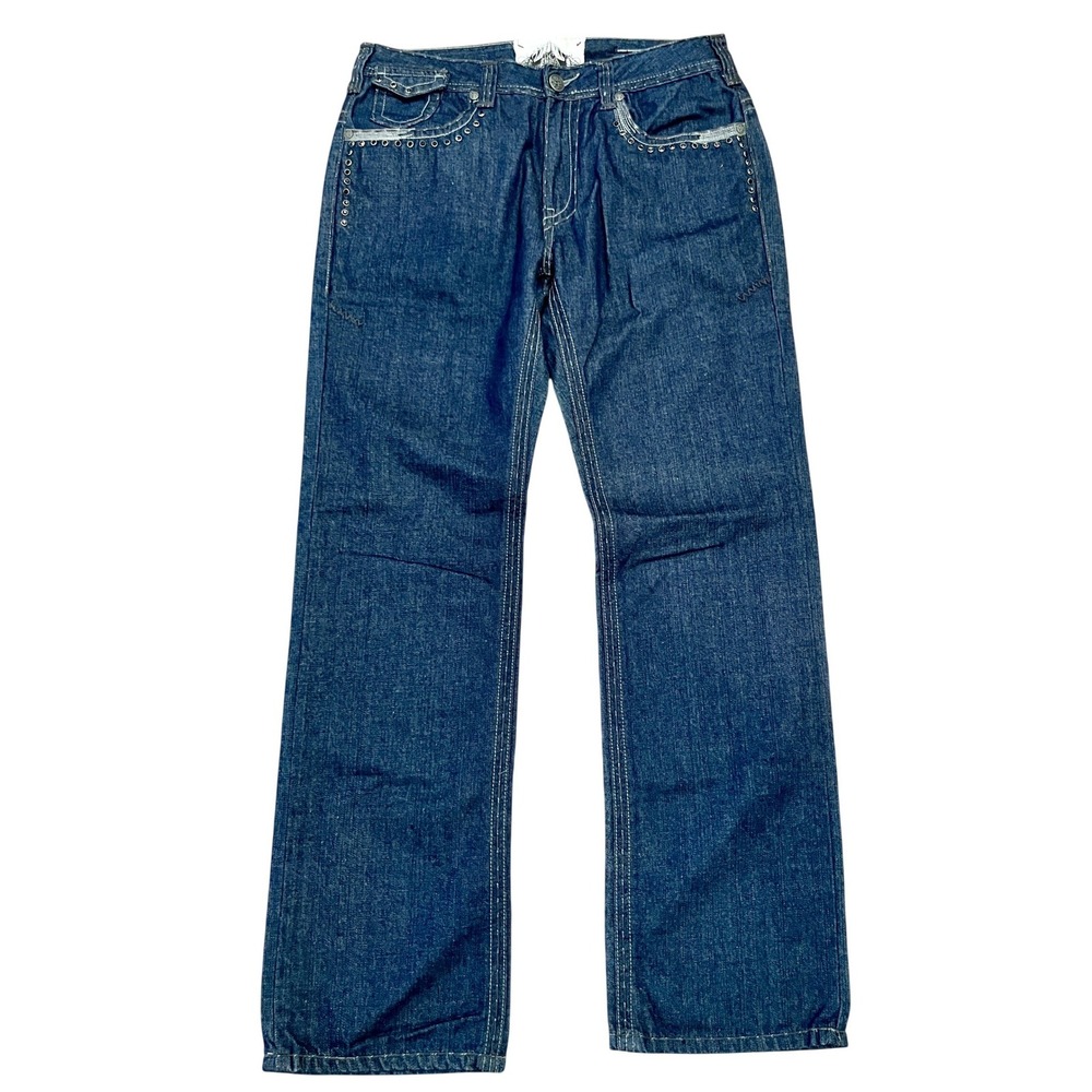 New London Studded Bling Jeans Women's 34 Blue Denim Fleur De Lis Anthony Frym
